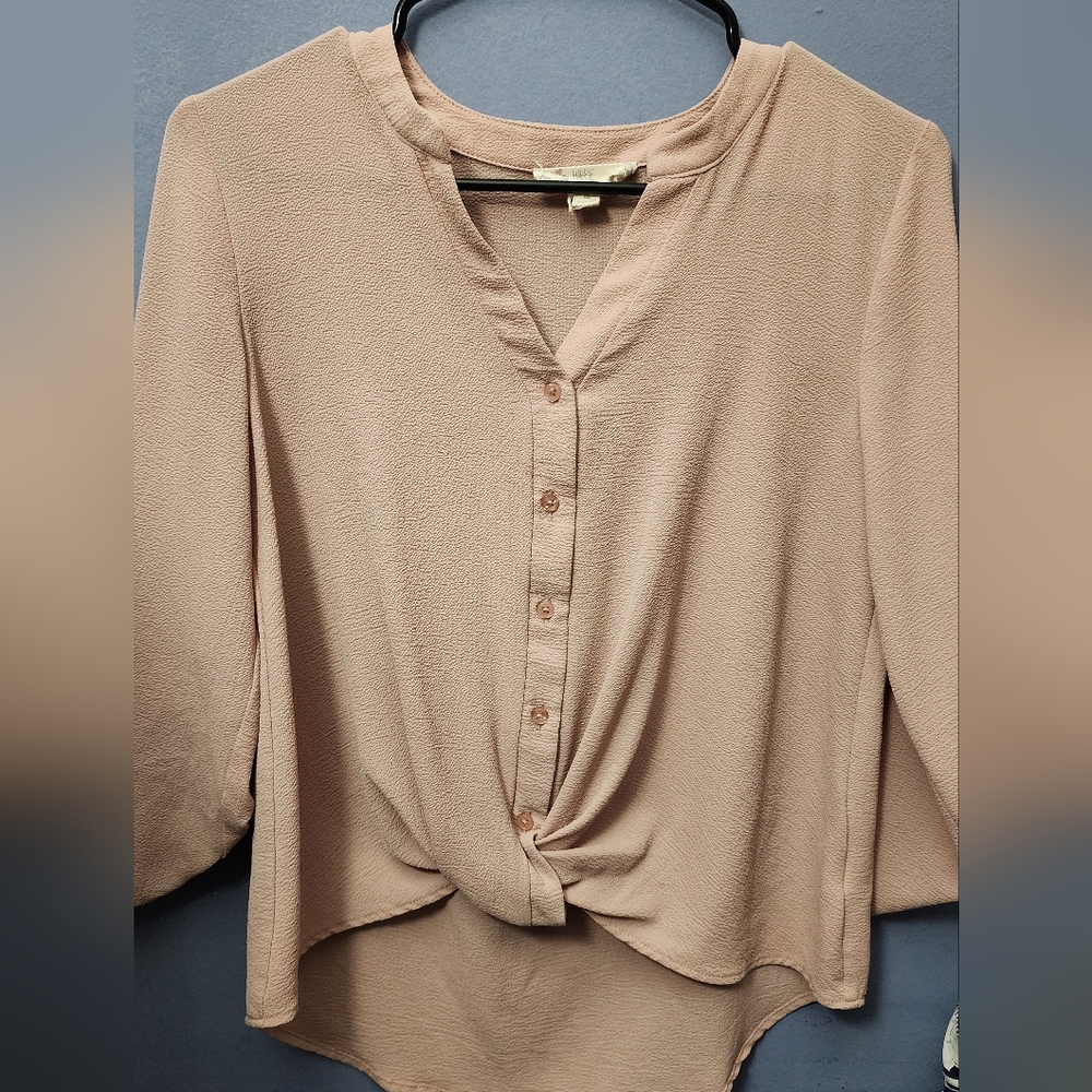New York & Company Tan Twist Front Blouse